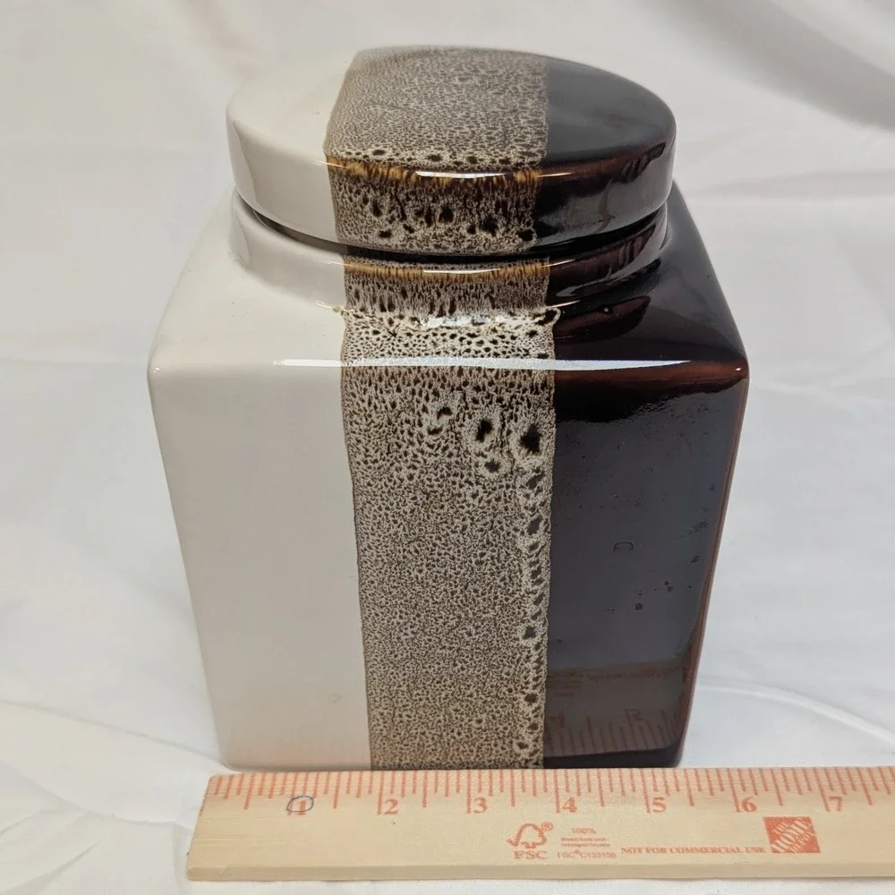 Pier 1 Canister Set Brown Tri Color Reactive Glaze 2pc Stoneware Canister